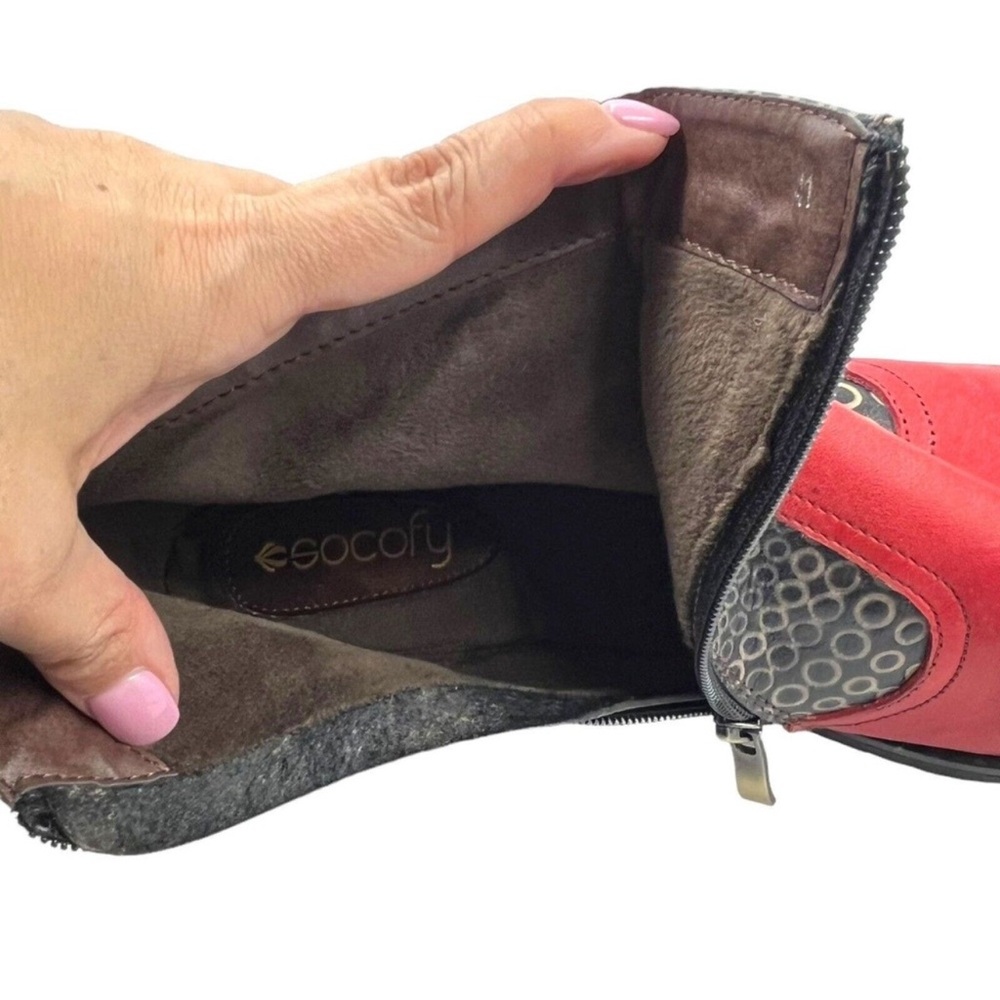 Socofy Boho Flower Patchwork Leather Red Ankle Bo… - image 6